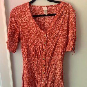 H&M Red Floral Button Up Dress